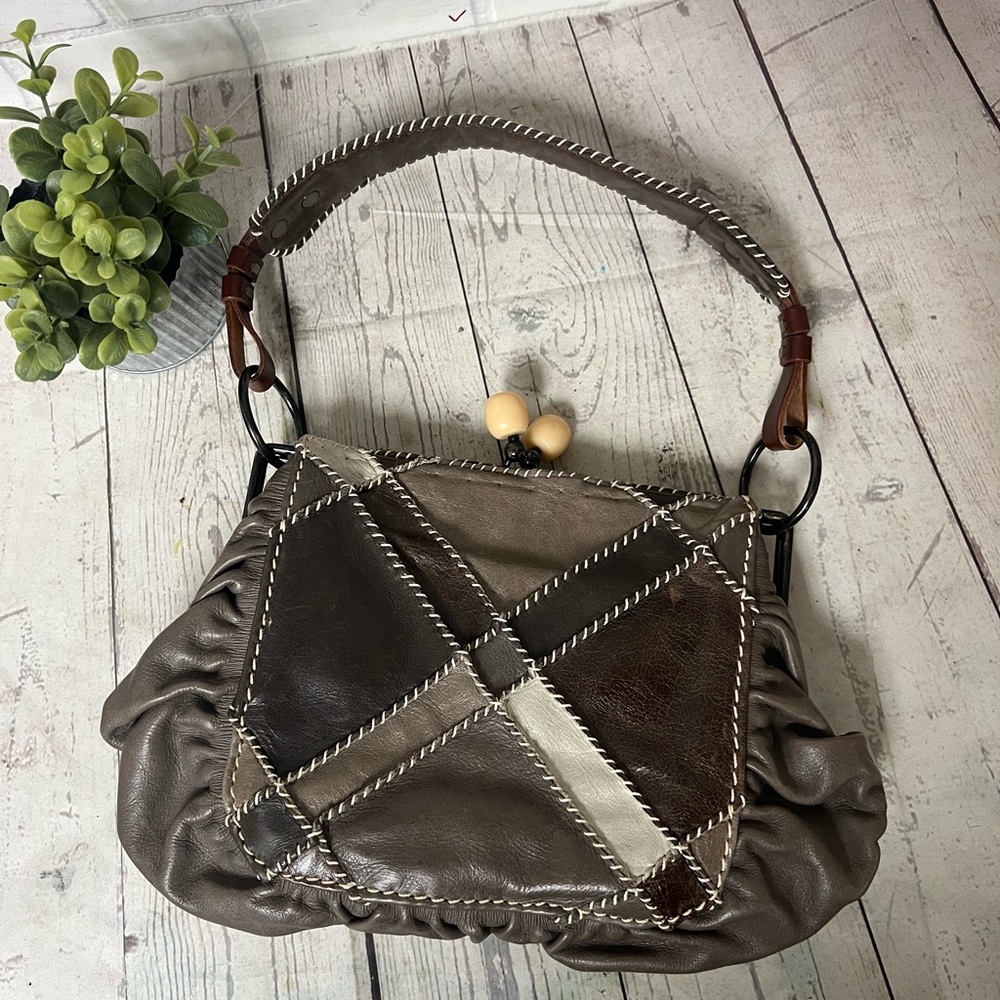 Jamin Puech Silver Leather Patchwork Shoulder Bag Purse Vintage Gray Kisslock